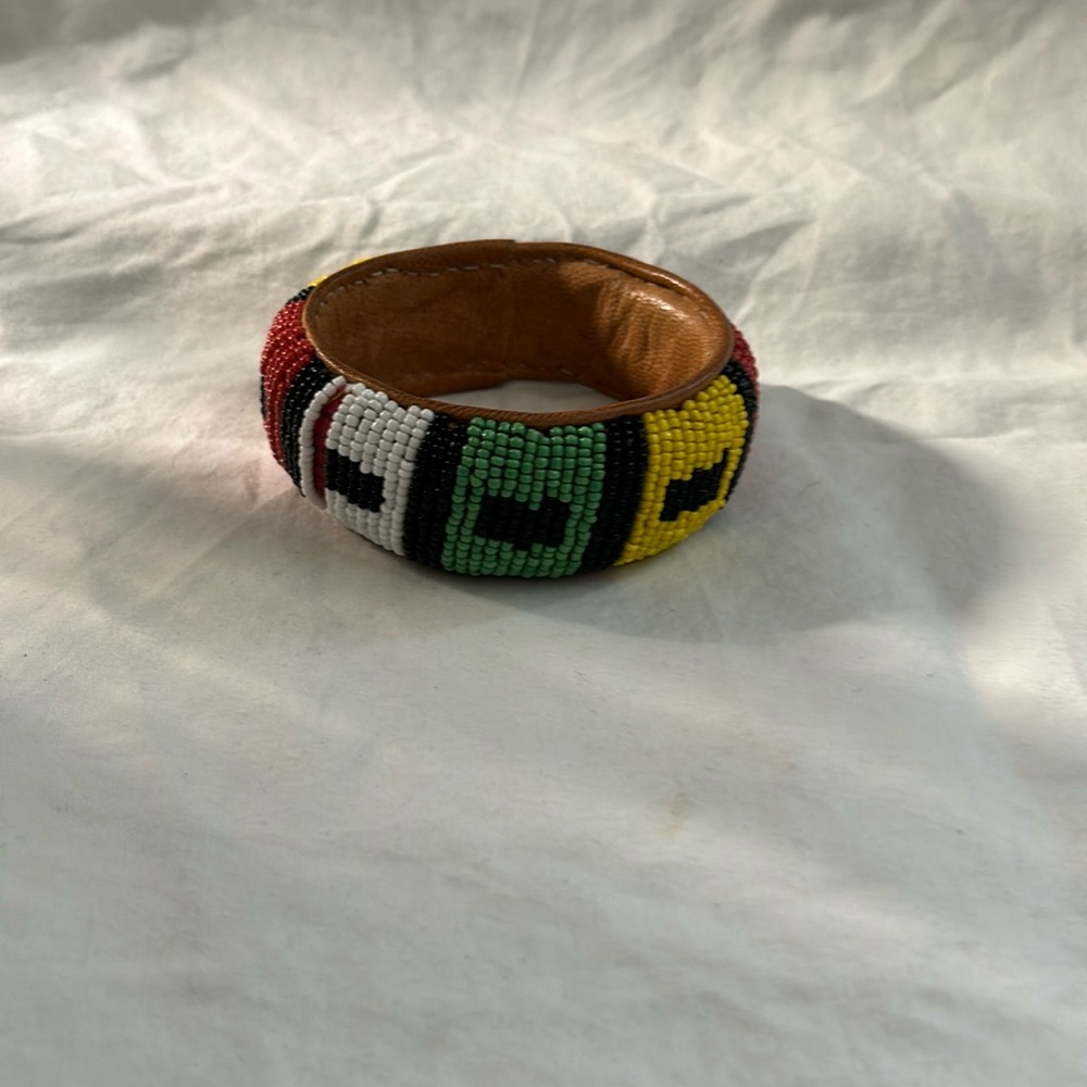 Handed beaded Tribal and leather Bracelet Bangle